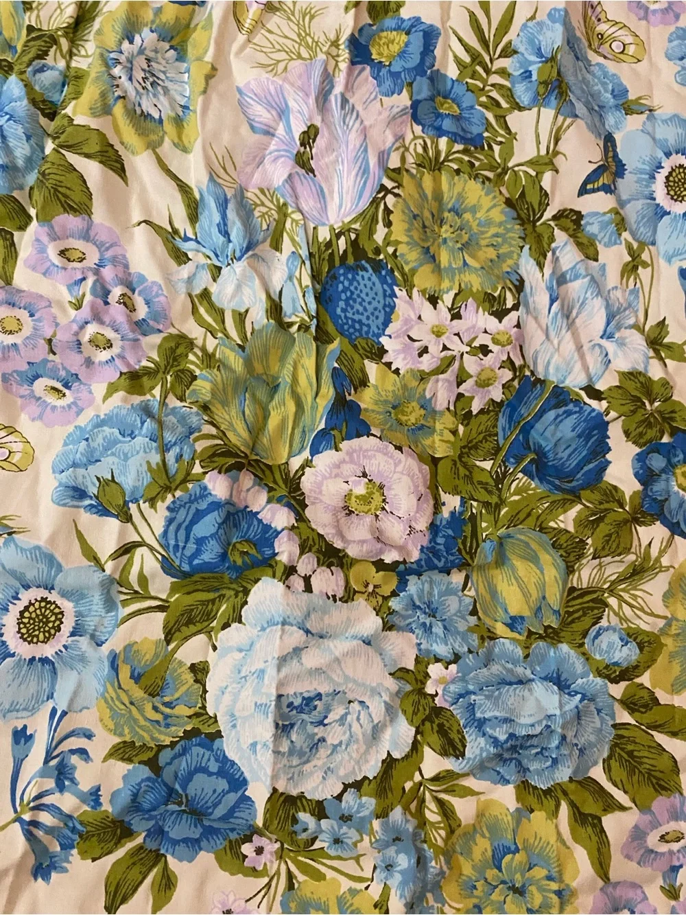 Vintage Permanent Press Pinch Pleat MCM Floral Butterfly Long Curtains Set Of 2